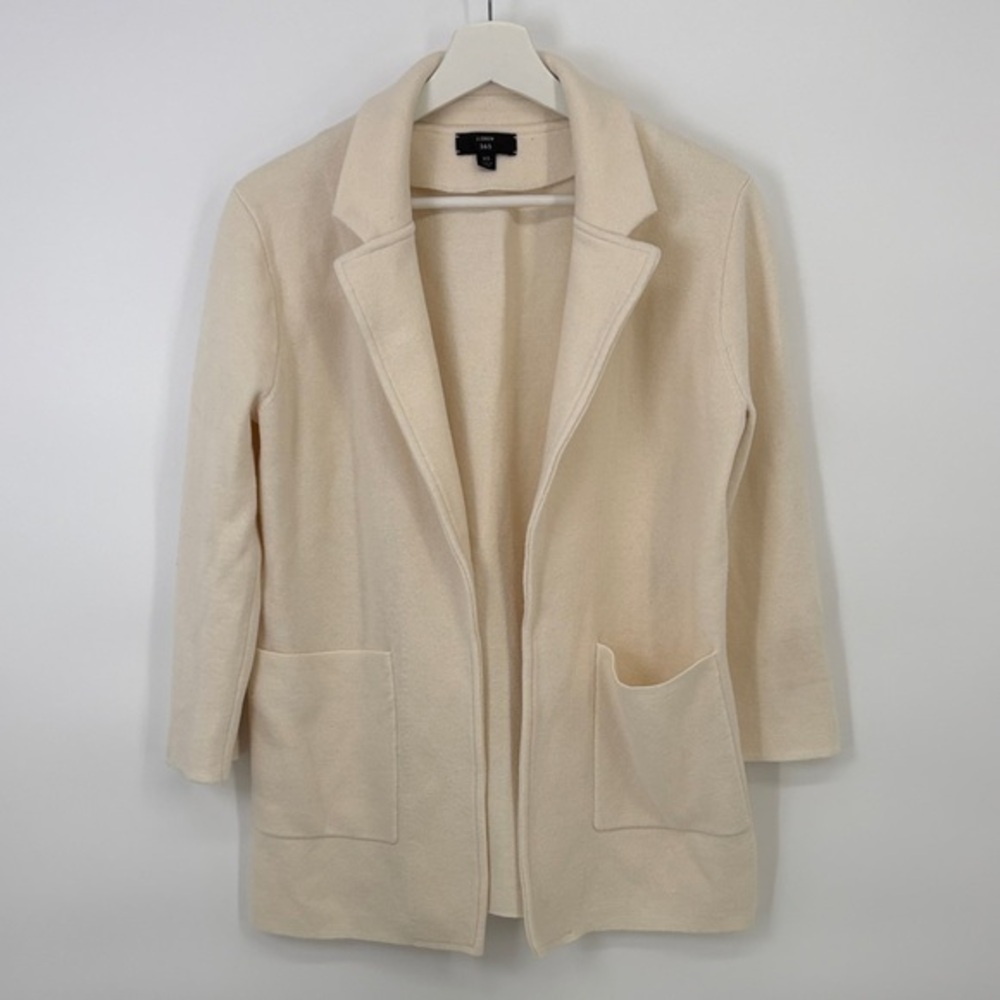 🪸 J. Crew cotton wool blend cream open front Blazer with  Pockets